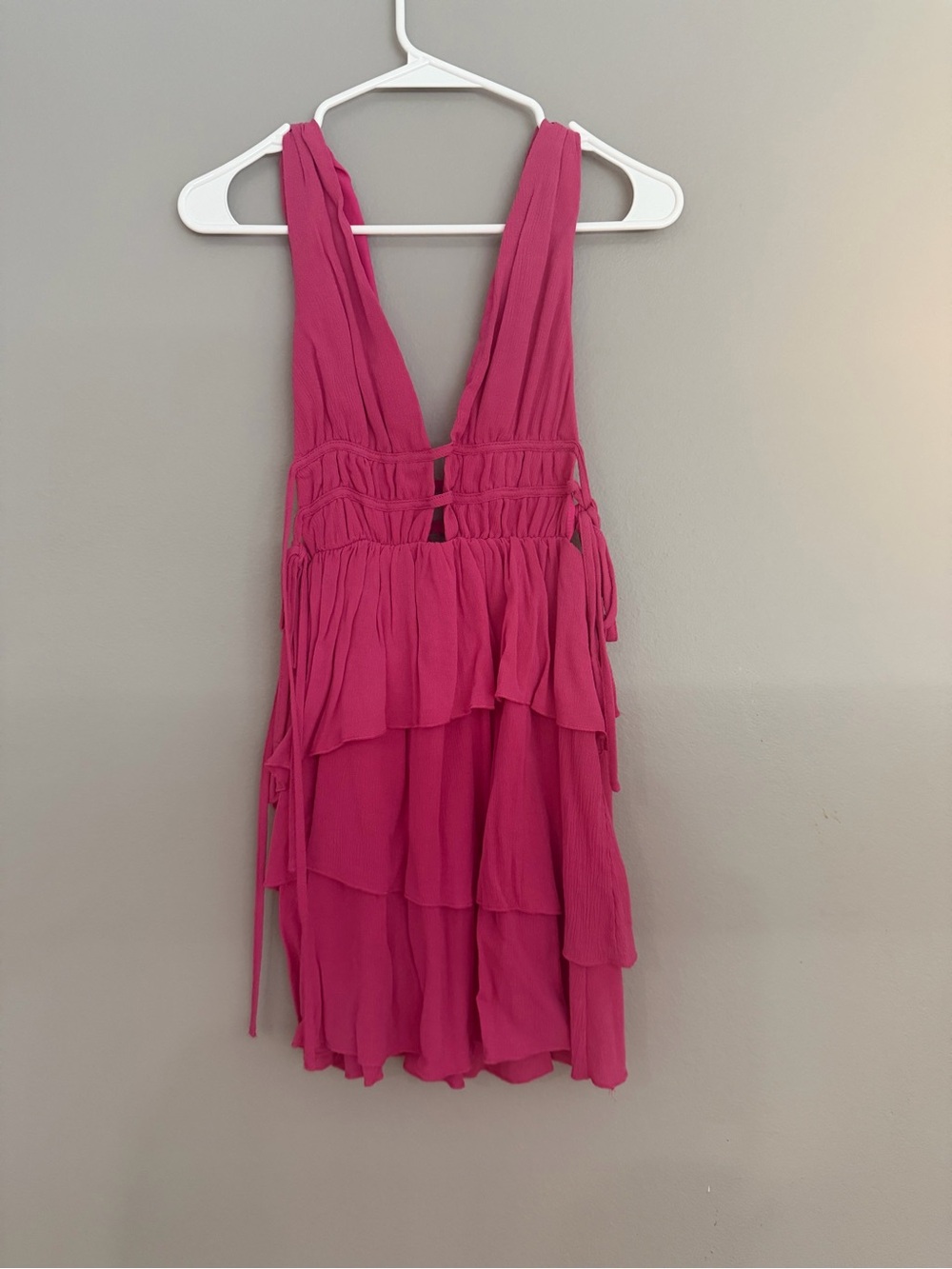 Tiered Ruffle Deep-V Pink Sundress